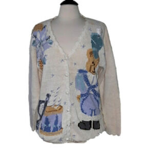 Vintage UGLY Christmas Sweater Cardigan Teddy Bear Drummer Blue
